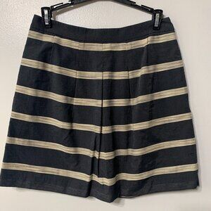 Ann Taylor Loft Skirt Womens 00 Black Tan Stripe Box Pleat A Line Circle Pockets